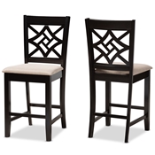 Baxton Studio Nicolette Modern and Contemporary Sand Fabric Upholstered and Dark Brown Finished Wood 2-Piece Counter Stool Set